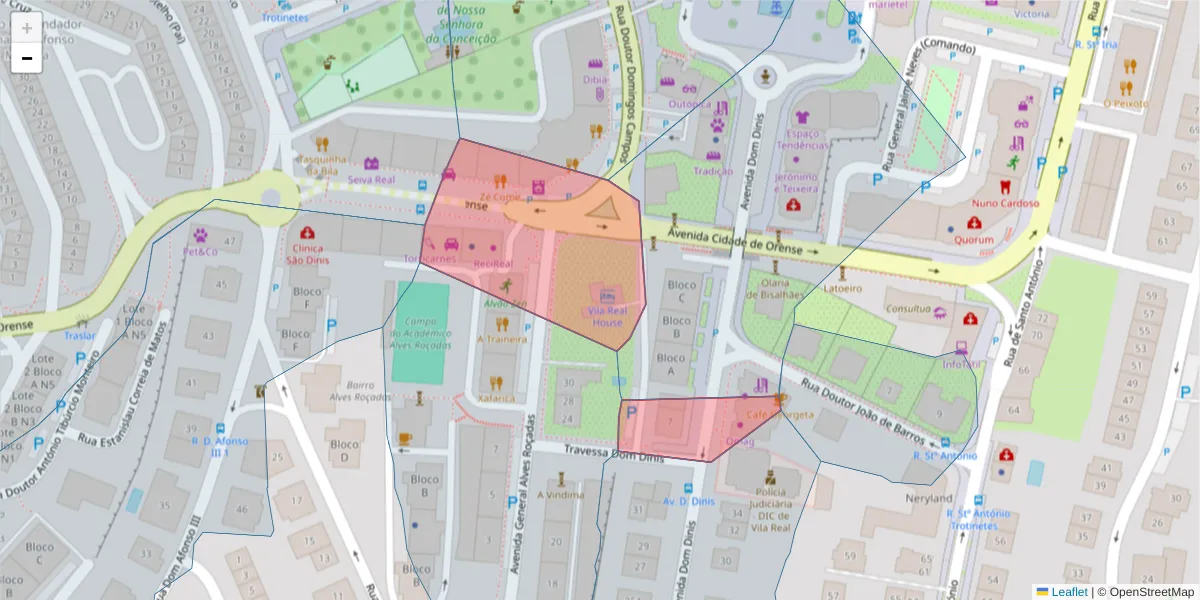 Mapa detalhado do código postal 5000-601 com limites, códigos postais vizinhos e agências dos correios