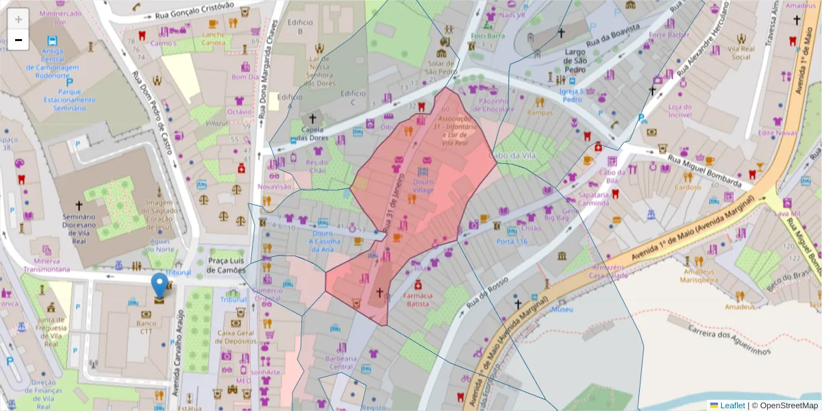 Mapa detalhado do código postal 5000-603 com limites, códigos postais vizinhos e agências dos correios