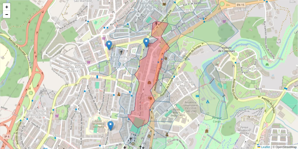 Mapa detalhado do código postal 5000-611 com limites, códigos postais vizinhos e agências dos correios