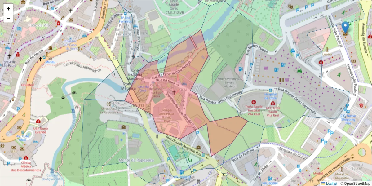 Mapa detalhado do código postal 5000-627 com limites, códigos postais vizinhos e agências dos correios