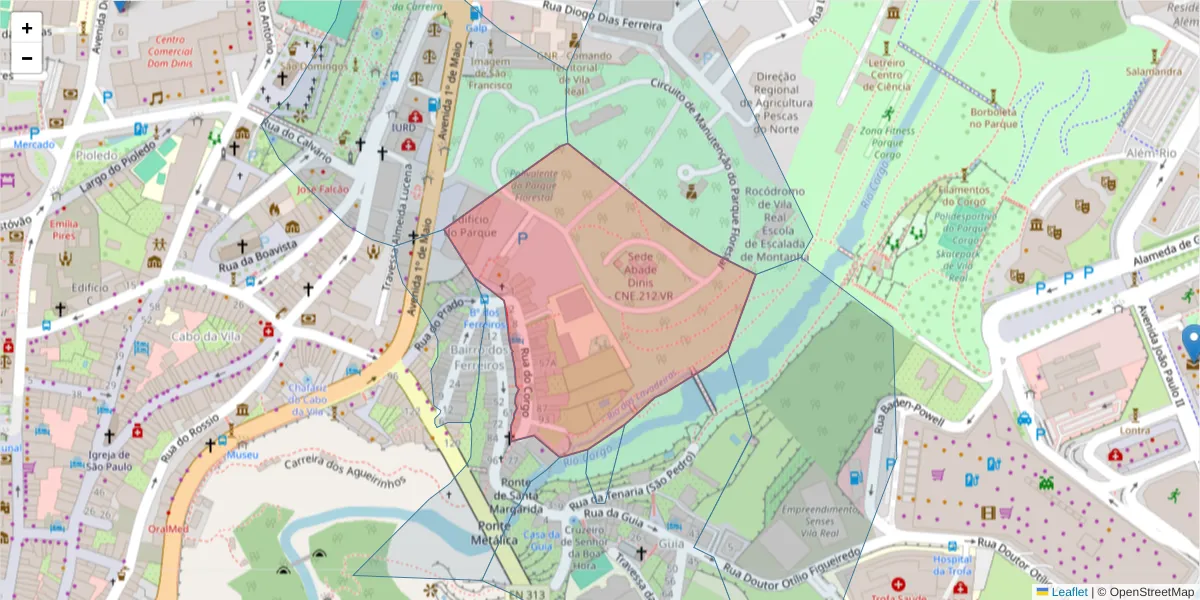 Mapa detalhado do código postal 5000-632 com limites, códigos postais vizinhos e agências dos correios