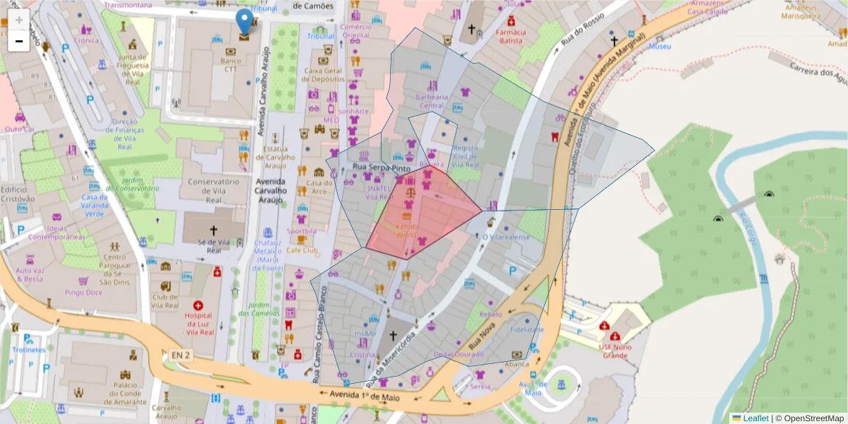 Mapa detalhado do código postal 5000 - 650 com limites, códigos postais vizinhos e agências dos correios