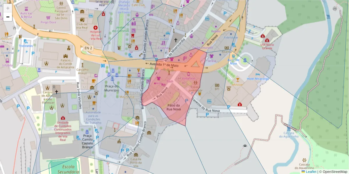 Mapa detalhado do código postal 5000-652 com limites, códigos postais vizinhos e agências dos correios