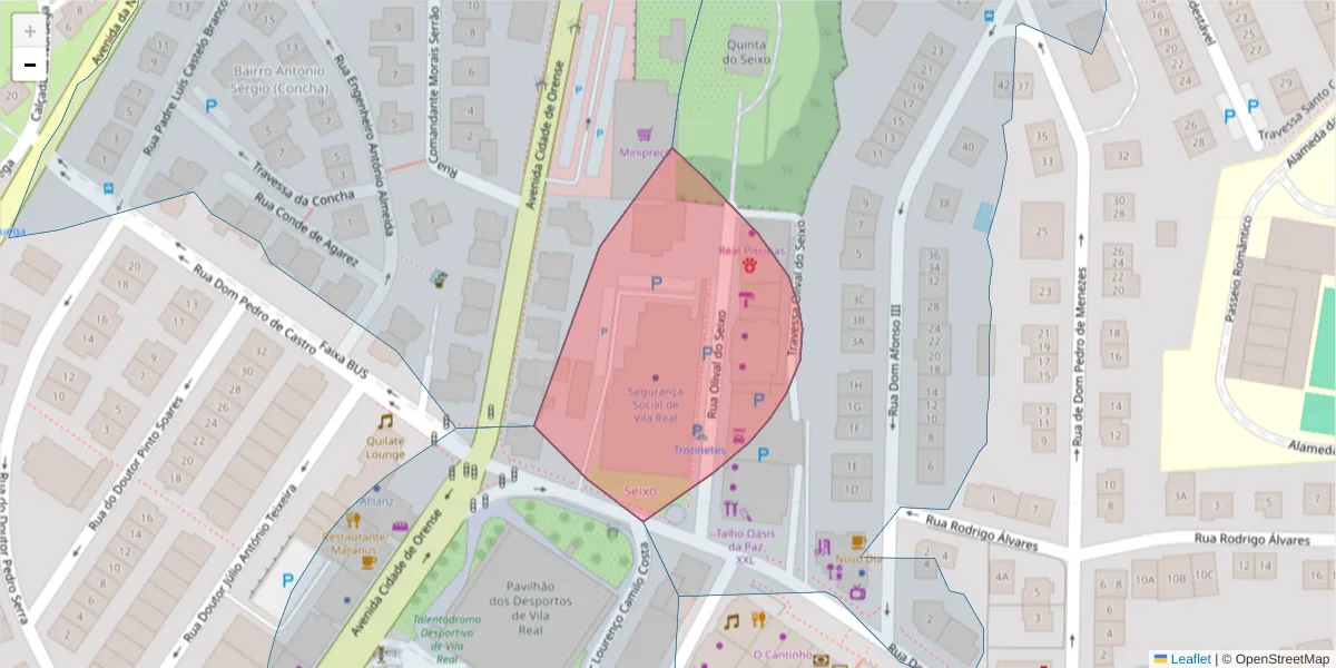 Mapa detalhado do código postal 5000-667 com limites, códigos postais vizinhos e agências dos correios