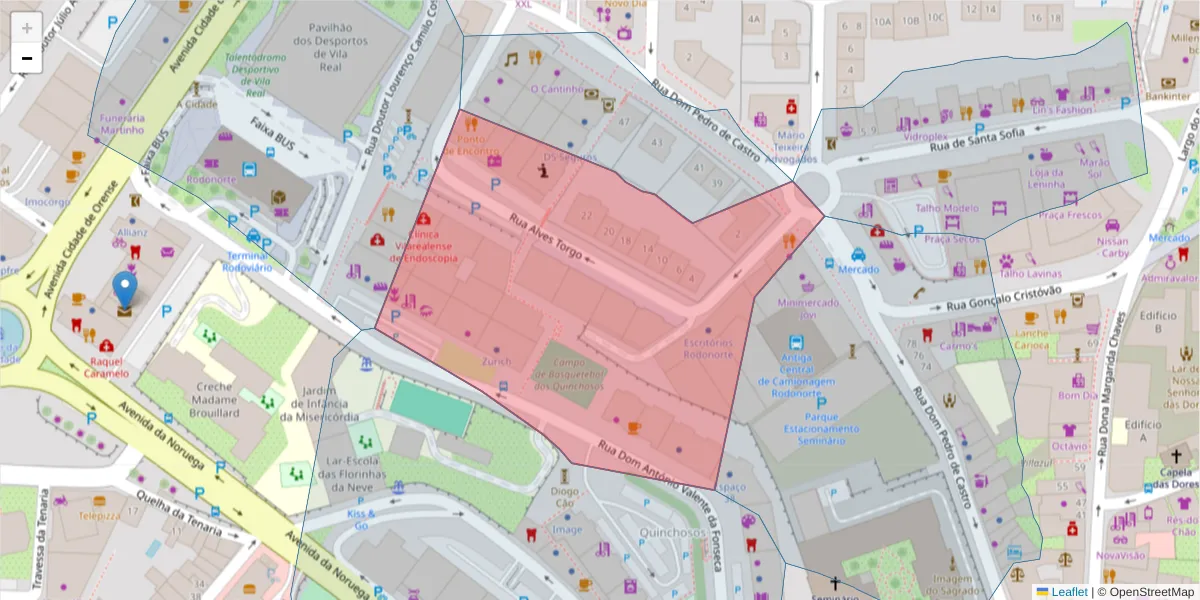 Mapa detalhado do código postal 5000-679 com limites, códigos postais vizinhos e agências dos correios