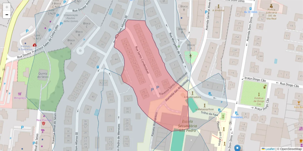 Mapa detalhado do código postal 5000-681 com limites, códigos postais vizinhos e agências dos correios