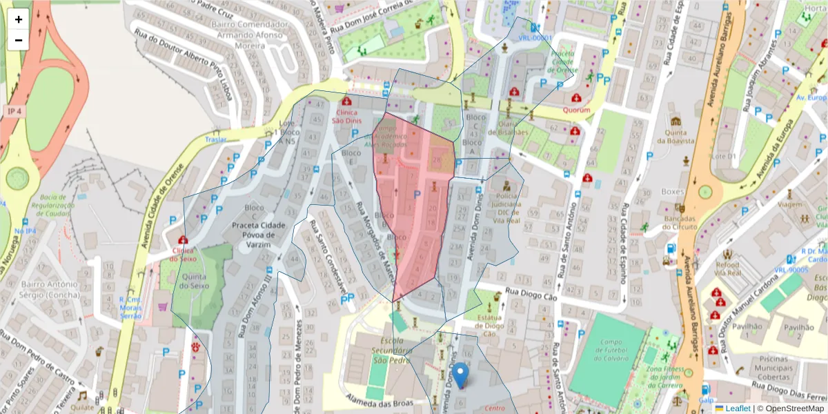 Mapa detalhado do código postal 5000-687 com limites, códigos postais vizinhos e agências dos correios