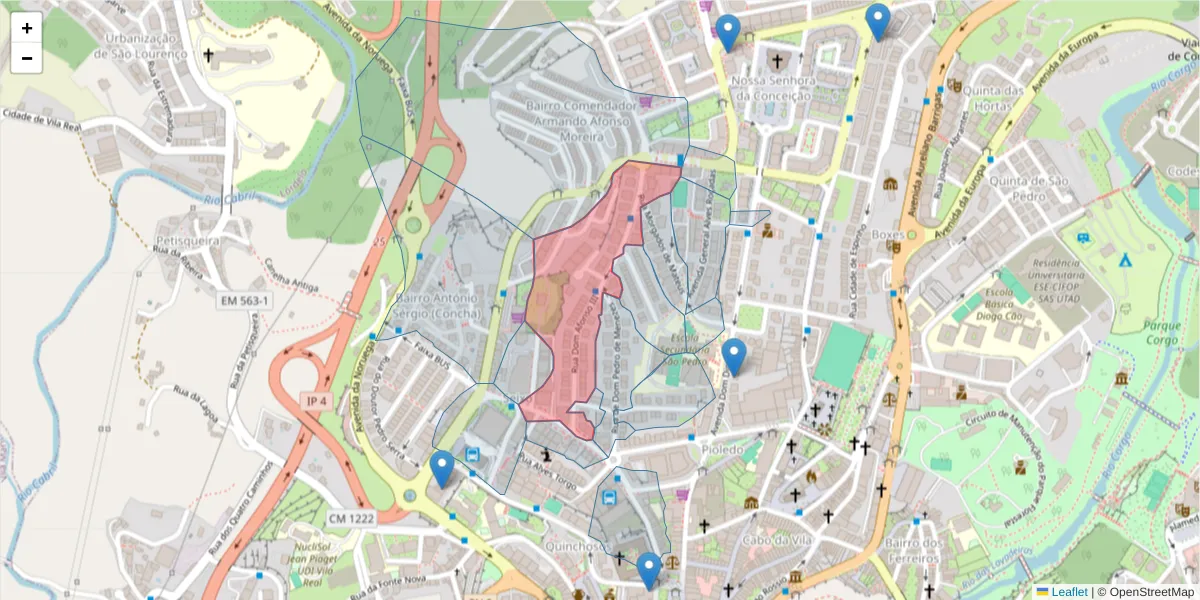 Mapa detalhado do código postal 5000-689 com limites, códigos postais vizinhos e agências dos correios