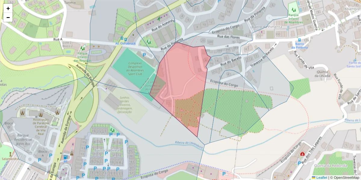Mapa detalhado do código postal 5000-701 com limites, códigos postais vizinhos e agências dos correios