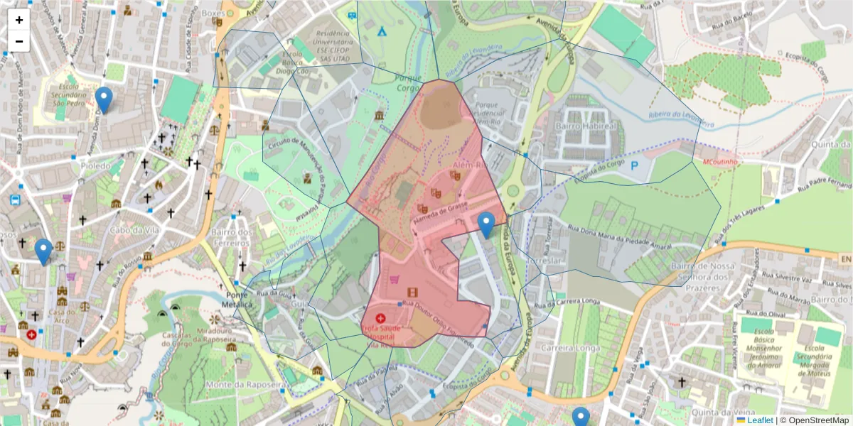 Mapa detalhado do código postal 5000-703 com limites, códigos postais vizinhos e agências dos correios