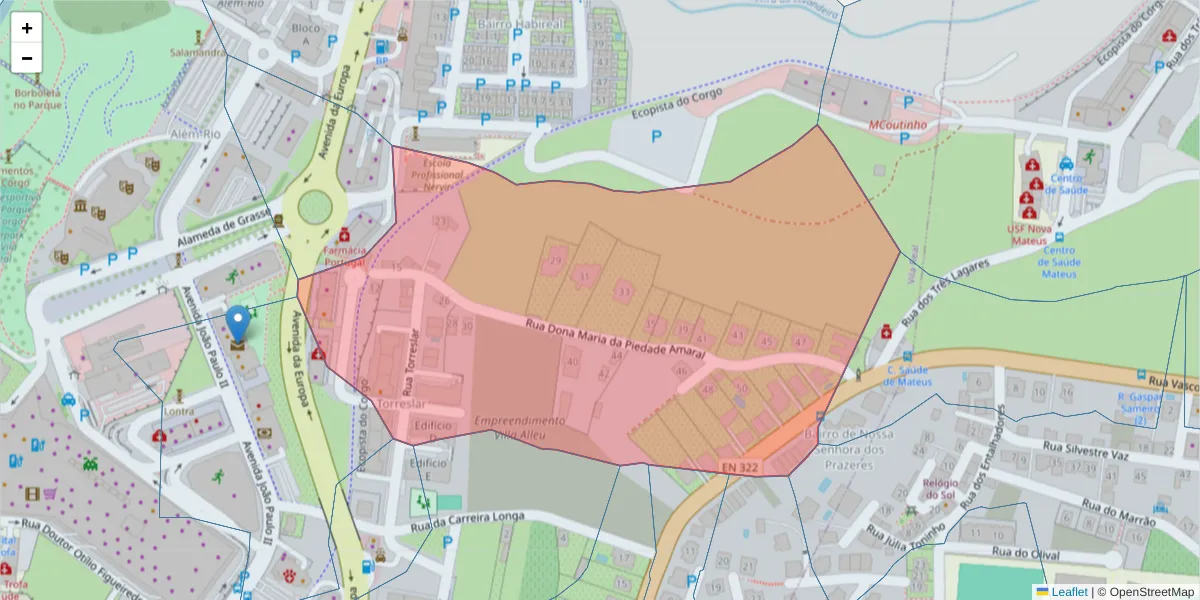 Mapa detalhado do código postal 5000-708 com limites, códigos postais vizinhos e agências dos correios