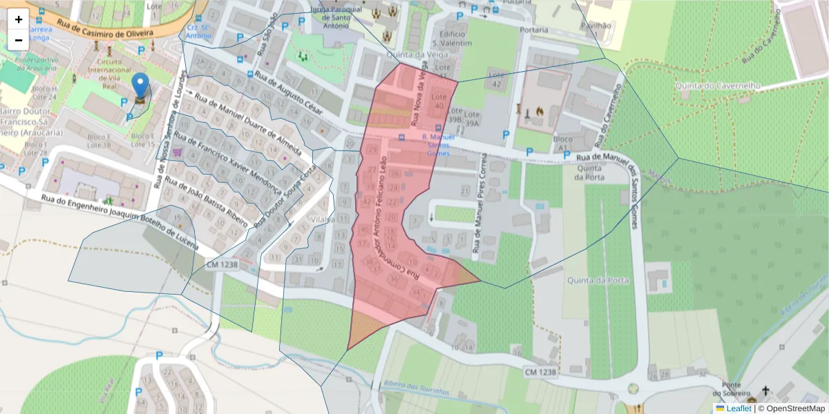 Mapa detalhado do código postal 5000-714 com limites, códigos postais vizinhos e agências dos correios