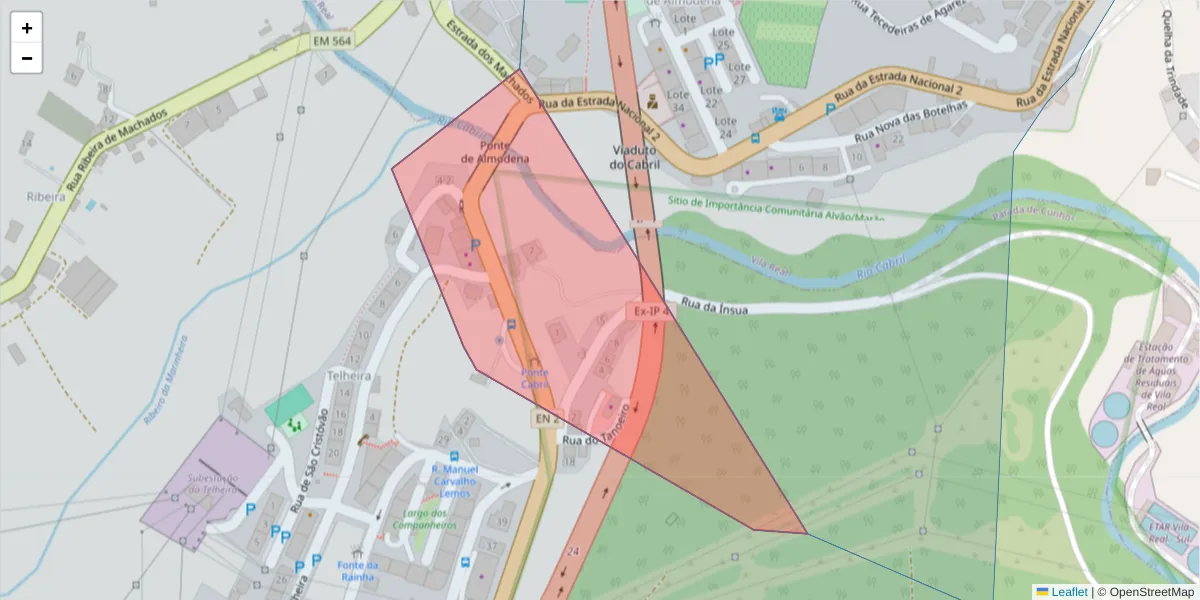 Mapa detalhado do código postal 5000-726 com limites, códigos postais vizinhos e agências dos correios