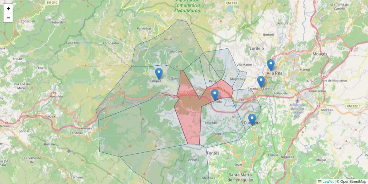 Mapa detalhado do código postal 5000-742 com limites, códigos postais vizinhos e agências dos correios