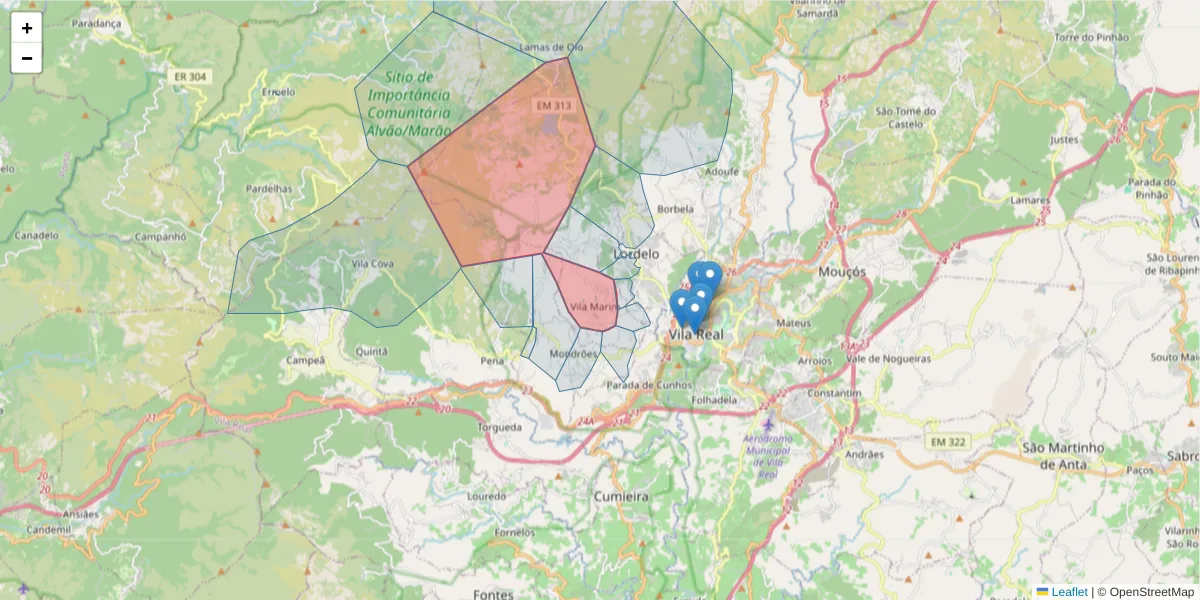 Mapa detalhado do código postal 5000-773 com limites, códigos postais vizinhos e agências dos correios