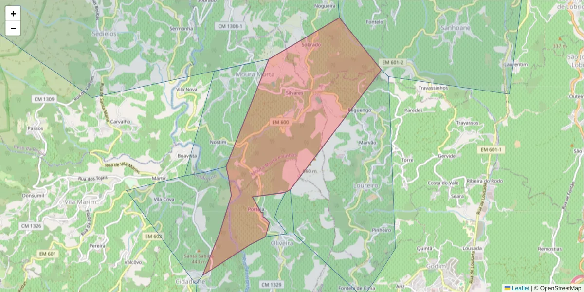 Mapa detalhado do código postal 5040-214 com limites, códigos postais vizinhos e agências dos correios