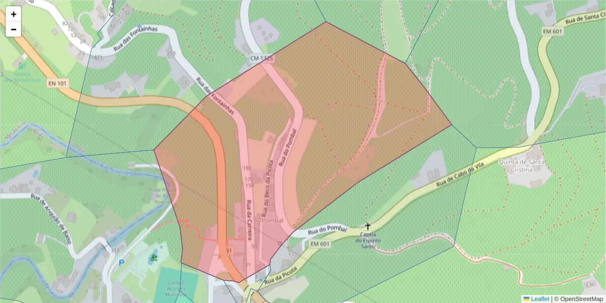Mapa detalhado do código postal 5040-316 com limites, códigos postais vizinhos e agências dos correios