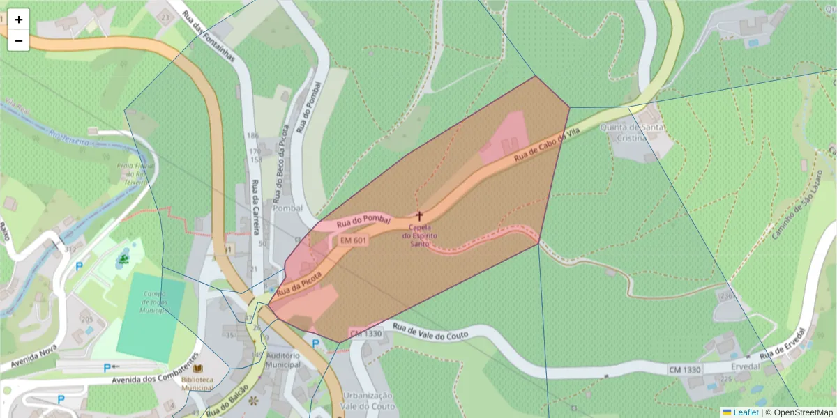 Mapa detalhado do código postal 5040-317 com limites, códigos postais vizinhos e agências dos correios