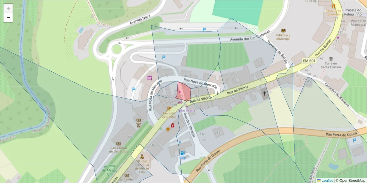 Mapa detalhado do código postal 5040-320 com limites, códigos postais vizinhos e agências dos correios