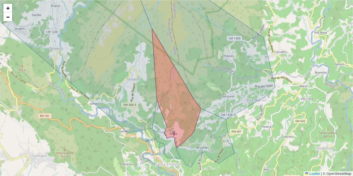 Mapa detalhado do código postal 5040-335 com limites, códigos postais vizinhos e agências dos correios