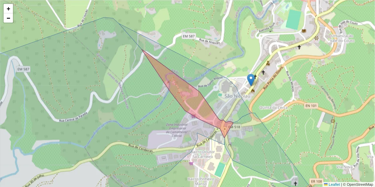 Mapa detalhado do código postal 5040-352 com limites, códigos postais vizinhos e agências dos correios