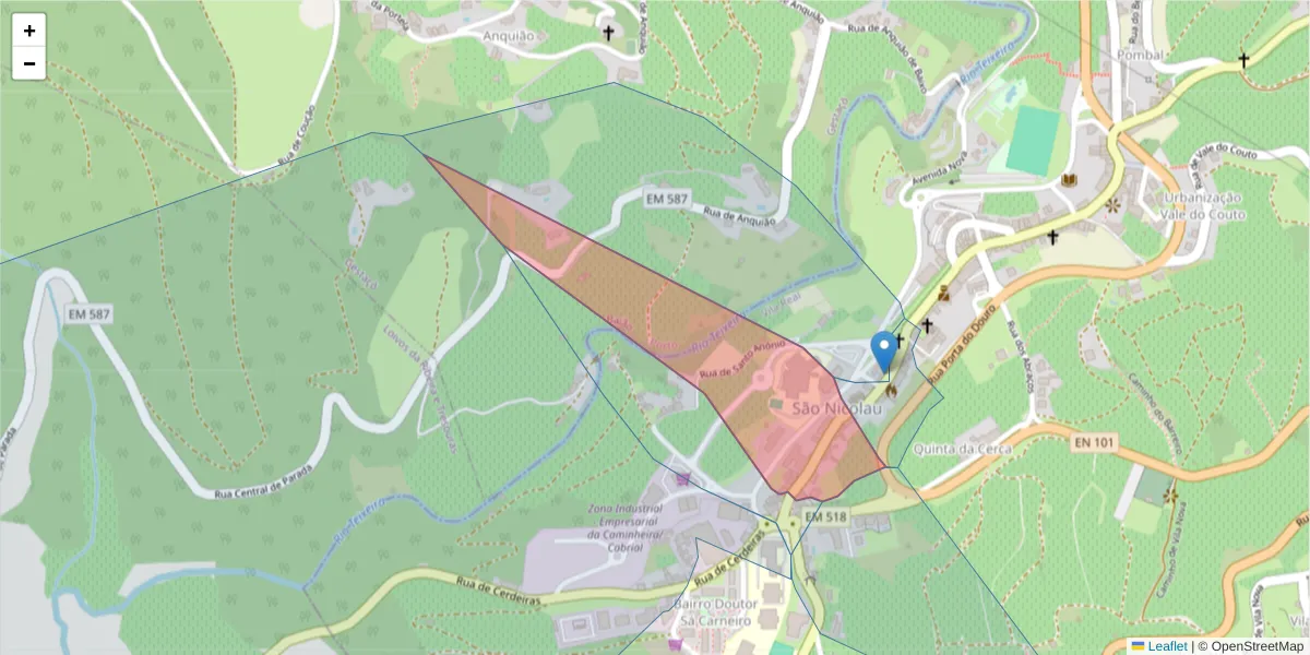 Mapa detalhado do código postal 5040-354 com limites, códigos postais vizinhos e agências dos correios