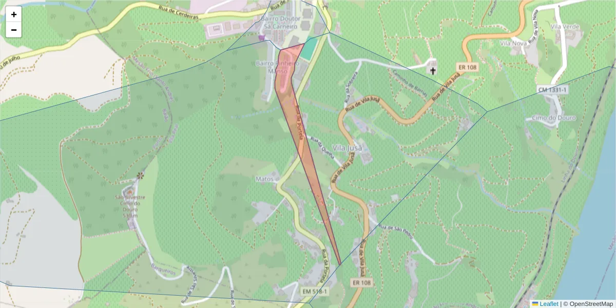 Mapa detalhado do código postal 5040-401 com limites, códigos postais vizinhos e agências dos correios