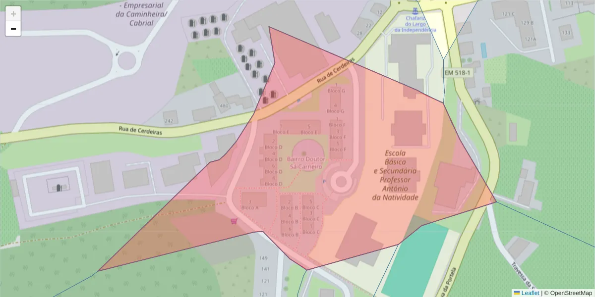 Mapa detalhado do código postal 5040-403 com limites, códigos postais vizinhos e agências dos correios