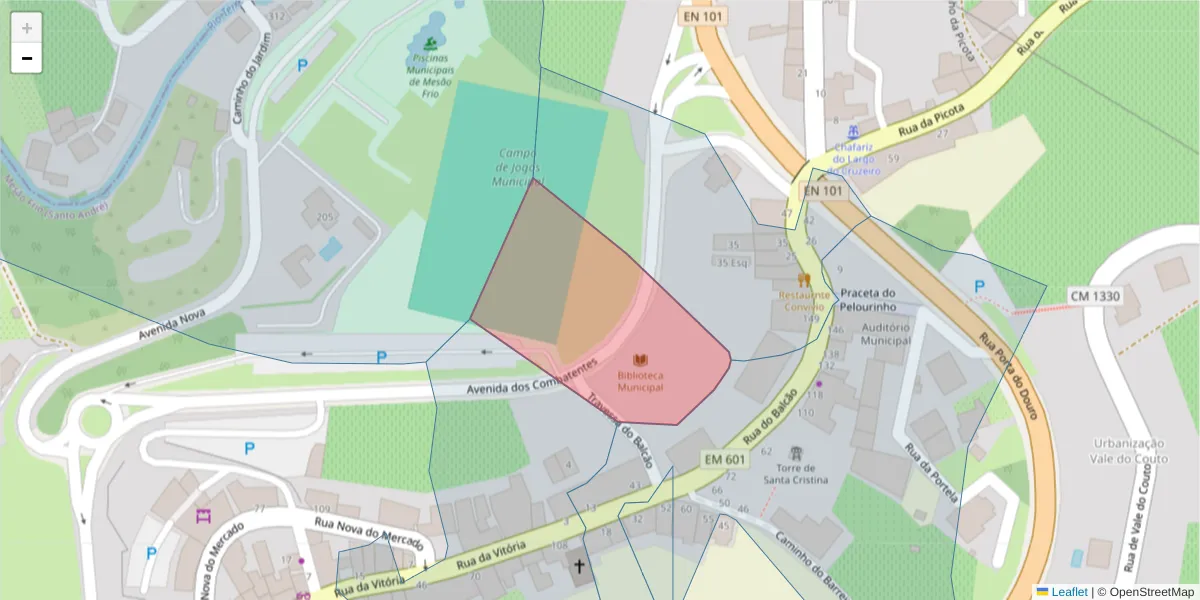 Mapa detalhado do código postal 5040-431 com limites, códigos postais vizinhos e agências dos correios