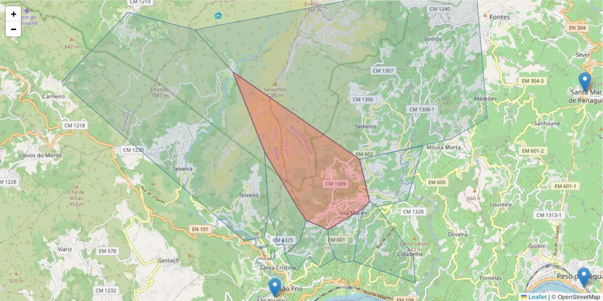 Mapa detalhado do código postal 5040-470 com limites, códigos postais vizinhos e agências dos correios