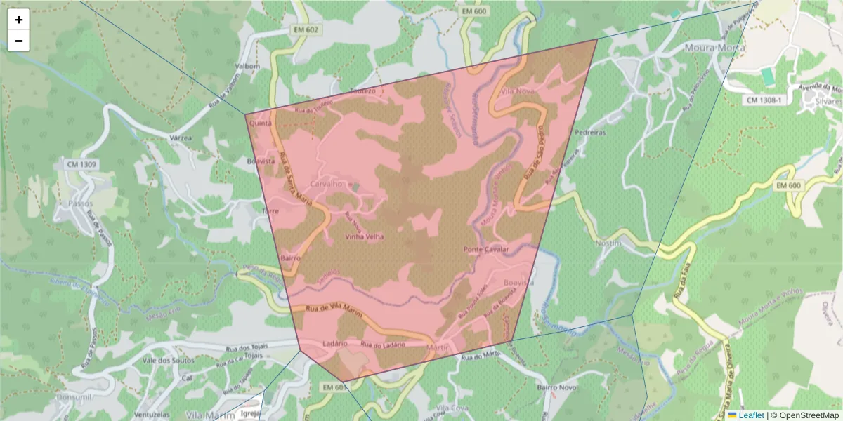 Mapa detalhado do código postal 5040-496 com limites, códigos postais vizinhos e agências dos correios