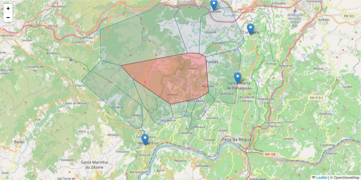 Mapa detalhado do código postal 5040-532 com limites, códigos postais vizinhos e agências dos correios