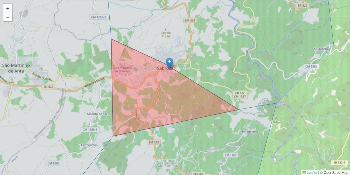 Mapa detalhado do código postal 5060-301 com limites, códigos postais vizinhos e agências dos correios