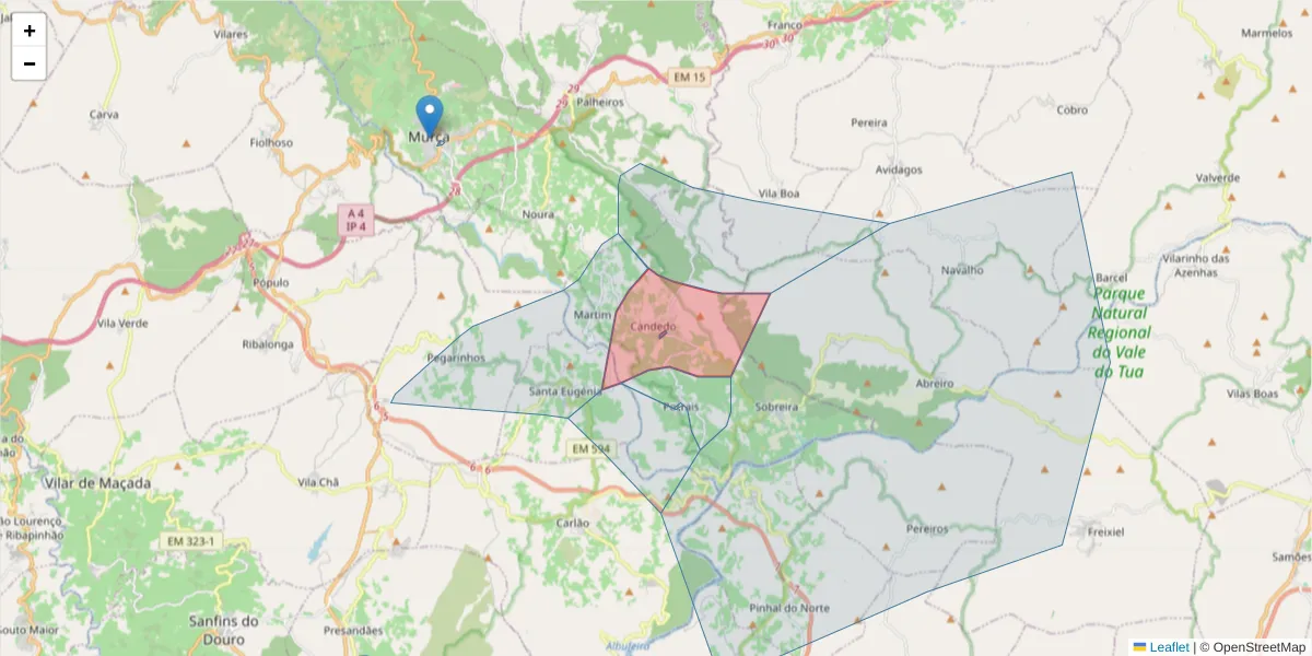 Mapa detalhado do código postal 5090-011 com limites, códigos postais vizinhos e agências dos correios
