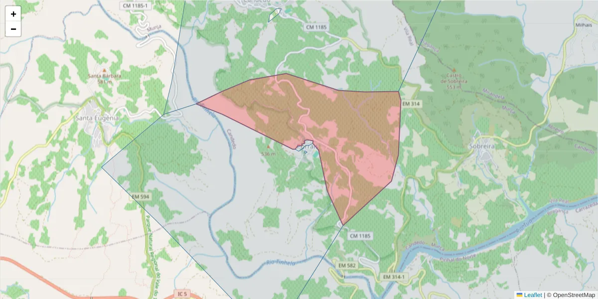 Mapa detalhado do código postal 5090-014 com limites, códigos postais vizinhos e agências dos correios