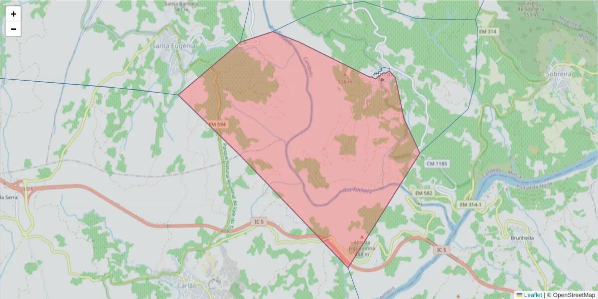 Mapa detalhado do código postal 5090-016 com limites, códigos postais vizinhos e agências dos correios