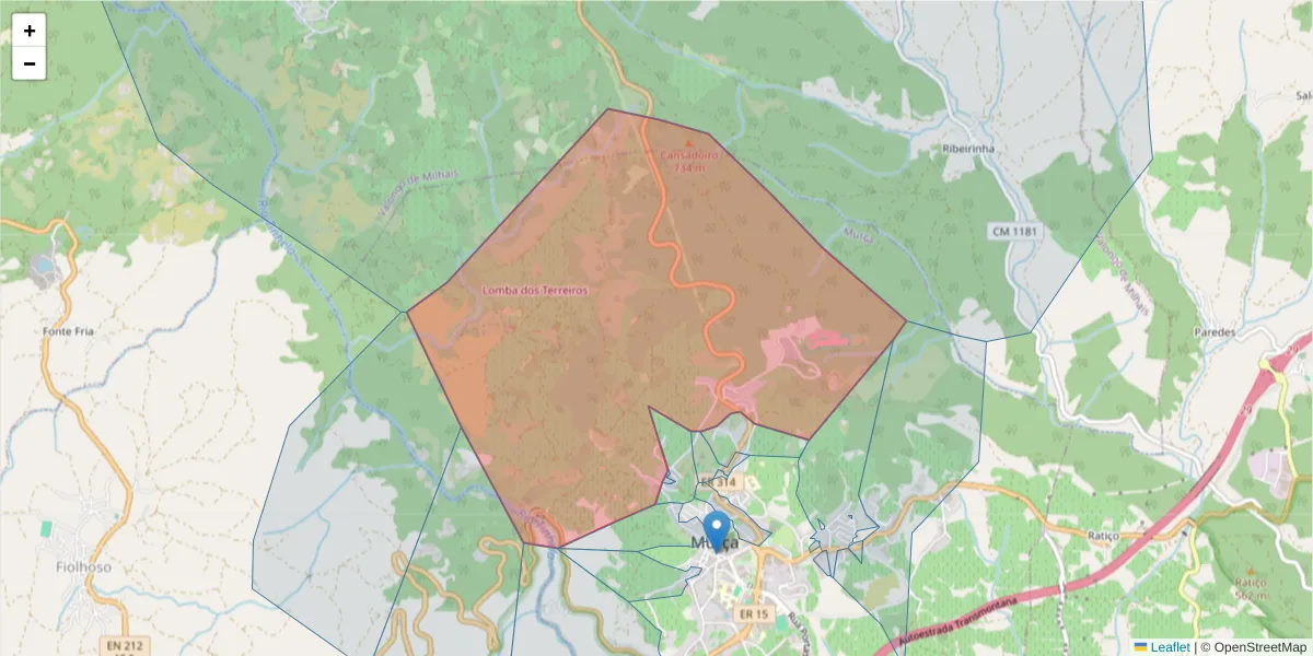 Mapa detalhado do código postal 5090-110 com limites, códigos postais vizinhos e agências dos correios