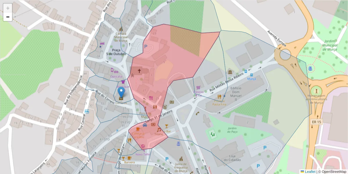 Mapa detalhado do código postal 5090-111 com limites, códigos postais vizinhos e agências dos correios