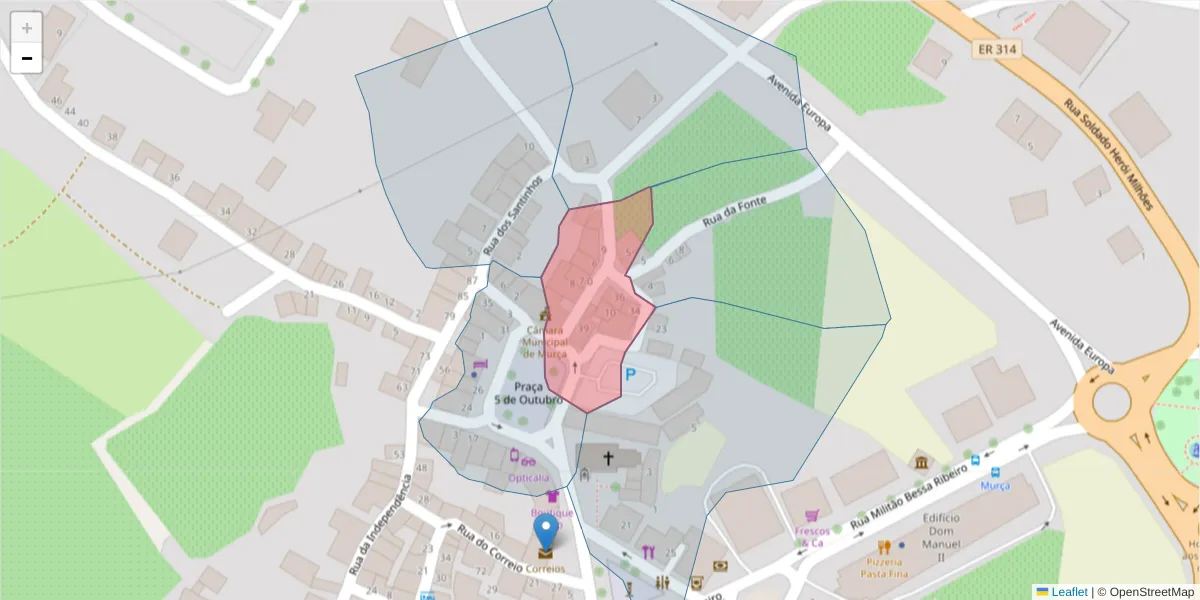 Mapa detalhado do código postal 5090-113 com limites, códigos postais vizinhos e agências dos correios