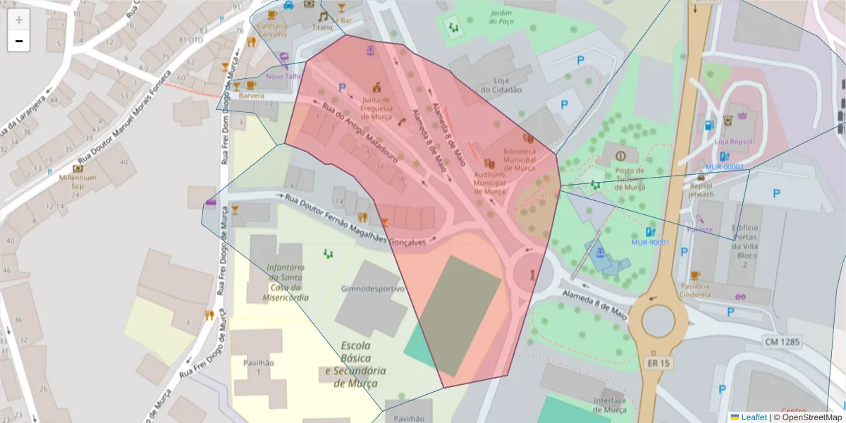 Mapa detalhado do código postal 5090-116 com limites, códigos postais vizinhos e agências dos correios