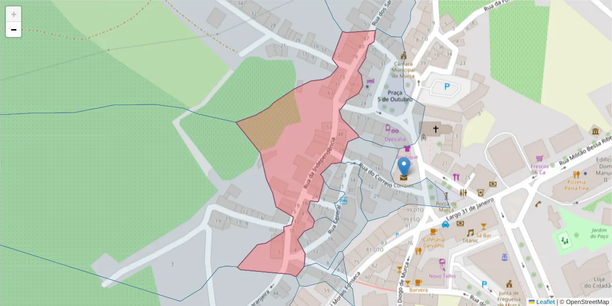 Mapa detalhado do código postal 5090-121 com limites, códigos postais vizinhos e agências dos correios