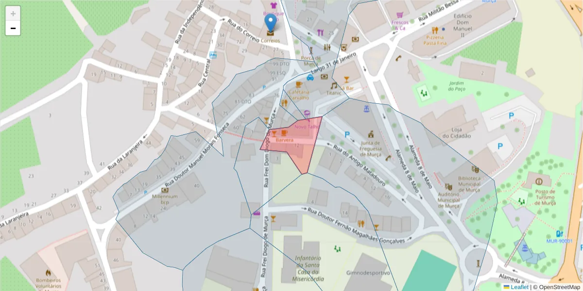 Mapa detalhado do código postal 5090-127 com limites, códigos postais vizinhos e agências dos correios