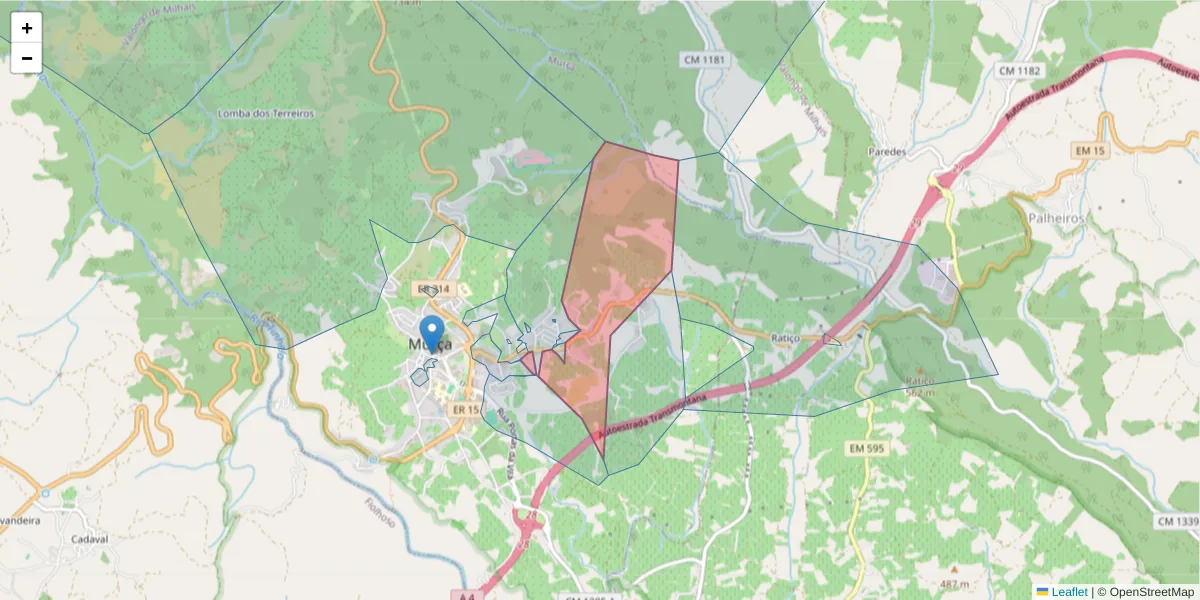 Mapa detalhado do código postal 5090-144 com limites, códigos postais vizinhos e agências dos correios