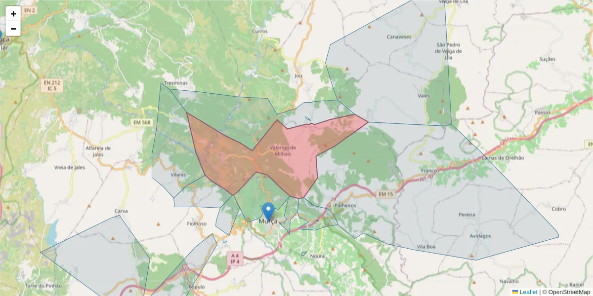 Mapa detalhado do código postal 5090-220 com limites, códigos postais vizinhos e agências dos correios