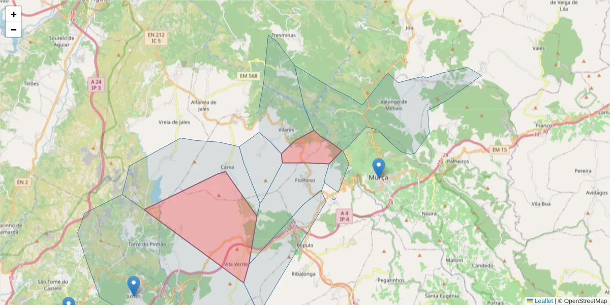 Mapa detalhado do código postal 5090-231 com limites, códigos postais vizinhos e agências dos correios