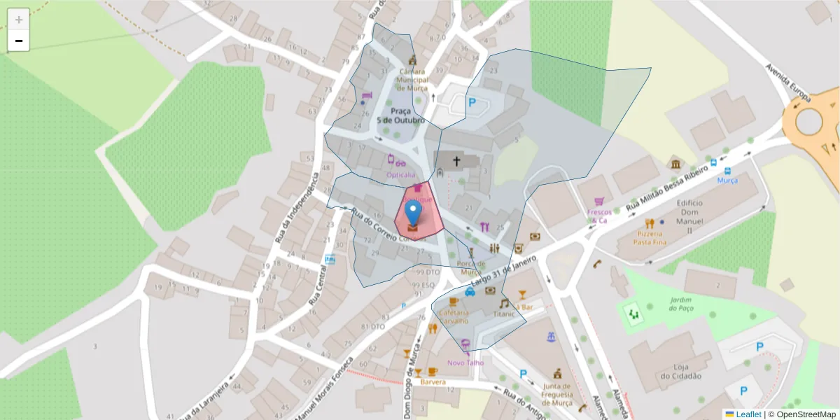 Mapa detalhado do código postal 5090-999 com limites, códigos postais vizinhos e agências dos correios