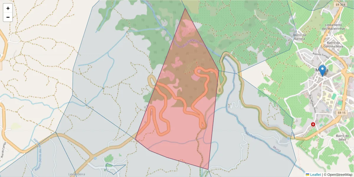 Mapa detalhado do código postal 5090 com limites, códigos postais vizinhos e agências dos correios
