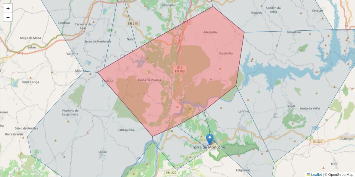 Mapa detalhado do código postal 5160-002 com limites, códigos postais vizinhos e agências dos correios