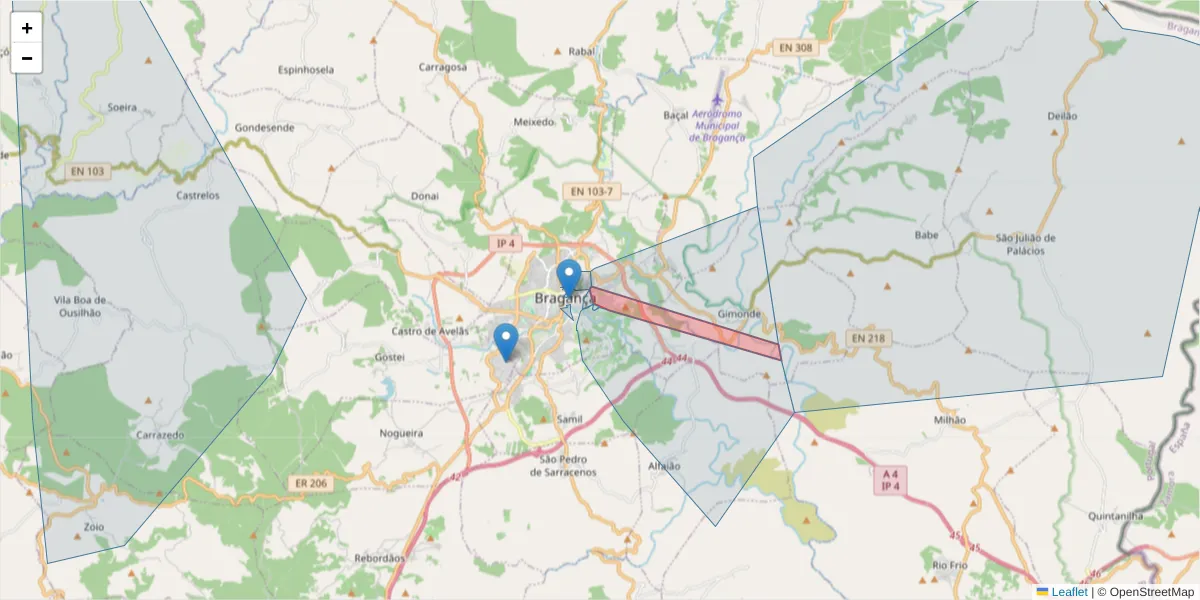 Mapa detalhado do código postal 5300-127 com limites, códigos postais vizinhos e agências dos correios