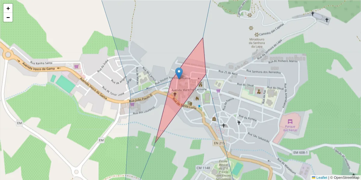 Mapa detalhado do código postal 5360-321 com limites, códigos postais vizinhos e agências dos correios